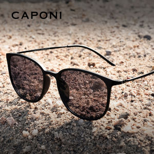 CAPONI Oval Mens Sunglasses Photochromic Polarized Sun Glasses For Men Protect UV Ray Super Light Driving Black Glasses BS520