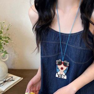 495HS Embroidery Hanging Neck Glasses Clip Anti-lost Anti-scratch Leather Sunglasses Storage Necklace Cartoon Sewn ic Glasses Protective Rope Girls