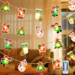 Christmas String Light with Remote 10.4ft 20 LED Santa Snowman String Lights Christmas Tree Lights Waterproof Fairy Christmas Lights Battery Operated for Indoor Christmas Decoration(Warm White)