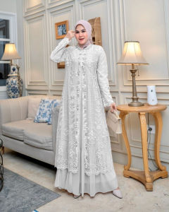 Dress Brokat Kondangan Terbaru 2025 Gamis Ceruty Babydoll Kombi Outer Brokat Terpisah Full Furing Mewah Viral Kekinian Longdress Wanita Lebaran Elegan Gamis Busui Friendly Bisa COD