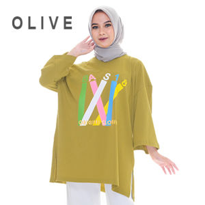 BAS18 Kaos Tunik Wanita Jumbo Oversize Lengan Panjang Hijab
