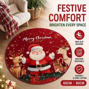 Christmas Round Carpet Non Slip Soft Washable Printed Mat For Bedroom Living Room Tree Skirt Swivel Chair Decor