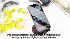 360 °   4-Way  Tempered Glass Privacy Screen Protector for iPhone 16 Pro Max - 2-Pack Shatterproof Scratch-Resistant Easy Mounting Frame Included