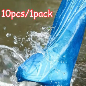 50pcs Waterproof and Anti-Slip Disposable Rain Shoe Cover Transparent Plastic Foot Cover for Outdoor Covers Durable Waterproof Thick Plastic Disposable Rain Shoe Covers High-Top Anti-Slip Rainproof Shoe
