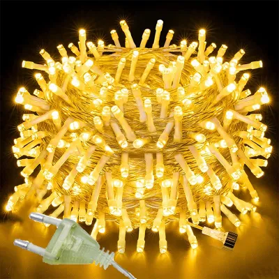 【8 Modes】20M 200 LED Outdoor String Lights Waterproof Lamp for Indoor Outdoor Christmas Lights WeddingParty Decorations(Plug-in)