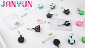 JANYUN 50 Pcs Retractable Badge Reel Clips Holder for Hanging ID Card Name Key Chain (Black)