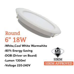 JSE R120 R130 12W 18W 4" 4 Inch 6" 6 Inch SIRIM Round White PC LED Ceiling Light Recessed Downlight 3000K Warm White 4000K Cool White 6500K Daylight