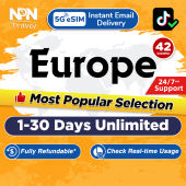 Europe eSIM 5G 42 Countries 1-30 Days 500MB-50GB Unlimited Data Instant Email Delivery High Speed Travel Data Europe SIM Card EU SIM Card
