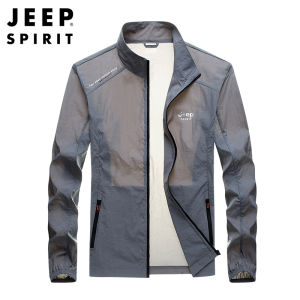 JEEP SPIRIT Mens Sun Protection Clothing Windbreaker Hooded Jacket Summer Ice Silk UV Protection Outdoor Sports Skin Clothing