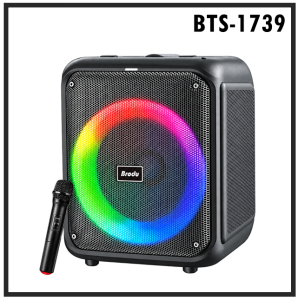 BTS-1739 8” RGB LED Portable Party Karaoke Speaker with Wireless Microphone Bluetooth Connection and TWS