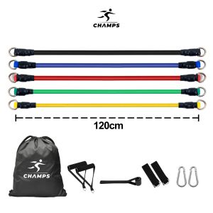 CHAMPS Straps Resisten Multifungsi 10-30LBS Warna-Warni dengan Tas Kompartemen Penyimpanan - Alat Kesehatan Gym