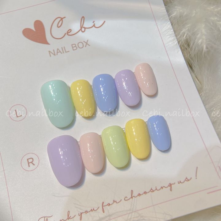 Nailbox móng up thiết kế hoạt hình sơn màu pastel hồng xanh đơn giản |  Shopee Việt Nam