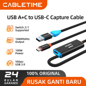 CABLETIME USB C Video Capture Card with 100W Power Delivery for NES Switch Oled 2