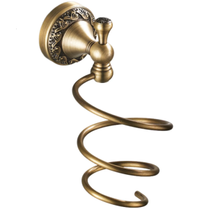 Classical Brass Bathroom Hair Dryer Holders Wall Organizers with Open Design Dryer Stand for Fast access & Space Saving