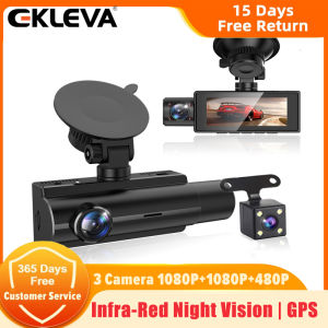 EKLEVA Car DVR Dashcam 3 Channel Camera FHD1080P Three Lens 3.16 Inch IPS Screen Parking Monitor Auto Video Recorder Dash Camera Night Vision Reversing Image