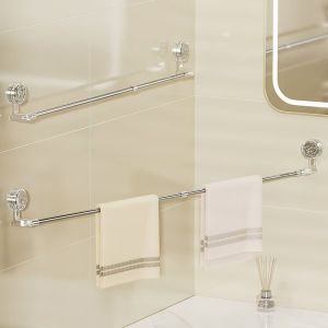 KS ชั้นวางผ้าขนหนูถ้วยดูดปรับได้สำหรับห้องน้ำการออกแบบมุมไม่เจาะต้องใช้