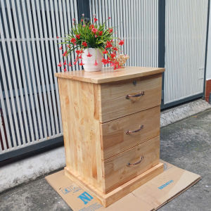 Tủ đầu giường đã ráp như hình mẫu chiều rộng 38cm chiều dài 45cm cao 61cm màu tự nhiên gỗ cao su - Tốt hơn tủ gỗ thông và MDF nhân tạo
