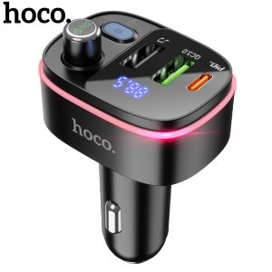 Hoco 100% original E62 Bluetooth5.0 Car Kit Handsfree FM Transmitter MP3 Music PlayerDual USB Car Charger PD20W QC3.0 With Display LED