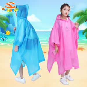 HOBIBEAR เสื้อกันฝนเด็ก หนาพิเศษ เสื้อคลุมกันฝนรุ่นใหม่ แฟชั่น แบบยูนิเซ็กส์ ชุดกันฝนพร้อมฮู้ด สีพื้นไซส์ใหญ่ สำหรับเด็กเรียน