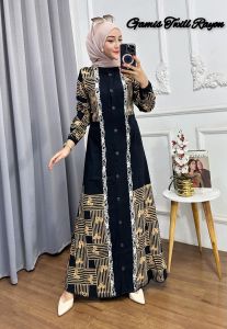 GAMIS TWILL RAYON MOTIF PAGAR  KEKINIAN BY FARUZ BATIK WARNA HITAM PEKAT ELEGAN BUSUI FRIENDLY