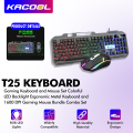 T25 Gaming Keyboard and Mouse Set Colorful LED Backlight Ergonomic Metal Keyboard and 1600 DPI Gaming Mouse Bundle Combo Set USB Wired for PC Laptop. 