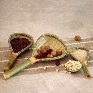 YIYU STUDIO Green Bamboo Products Rice Spoon Kitchen Supplies Bamboo Colander Drain Spoon Rice Colander Bamboo Basket