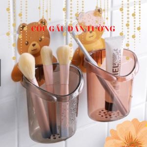 Cốc gấu dán tường đựng bàn chải kem đánh răng ly cốc gấu dán tường đựng đồ dùng nhà tắm được làm bằng chất liệu nhựa ABS cao cấp độ bền cao-HP