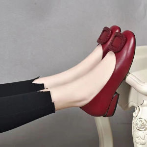 Womens low plating Heels Shoes Mothers Slip-Ons Loafers Breathable Solid Color Shoes with Square Buckle TOM-PH