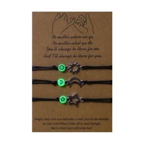 Adjustable Sun Moon Star Bracelets Handmade Woven Luminous Bead Bracelet Friendship for Best-Friend Family