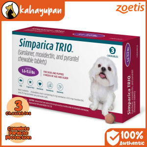 Simparica TRIO Anti Tick Flea Mange Heartworm and Dewormer for 2-5kg Dogs (3 Chewables)
