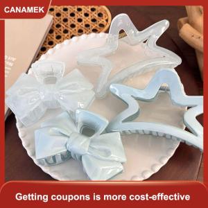 【CANAMEK】 Ngọt Ngào Kem Màu Xanh Nơ Năm Cánh Sao Tóc Clip Hình Học Tóc Claw Cho Phụ Nữ Thanh Lịch Bowknot Cua Barrettes Tóc Phụ Kiện