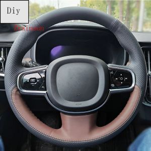 Kaly Customized Car Steering Wheel Cover For Volvo XC60 2024 Year B5 Suede Material Carbon Fiber Leather Hand Stiching Protect Sheath R3K9L