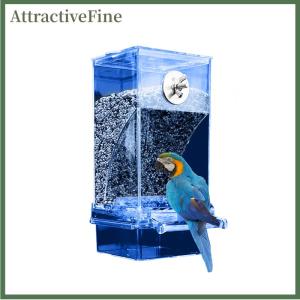 AttractiveFine Automatic No Mess Bird Cage FeederAcrylic Transparent Parrot Feeders With Perch Parakeet Food Container Cage Accessories