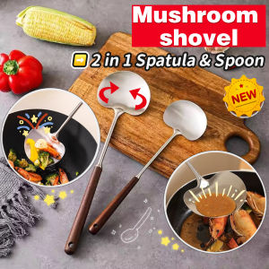 Durable Stainless Steel Kitchen Stir Fry Spoon Stainless Steel Mushroom Shovel With Wooden Handle Lengthened Cooking Spoon Kitchenware Spatula For Cooking