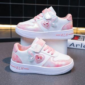 Little DR Sport Shoes Kids Girls Princess Sneaker Teenage Fashion Casual Football Korean Style Velcro 2023 PU Leather Soft Bottom Cartoon kasut sukan budak perempuan