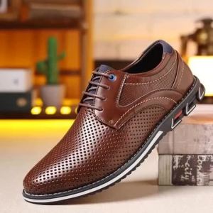 Mens Genuine Leather Oxford Shoes - Classic Lace-Up Formal & Business Dress Shoes  Anti-Slip Rubber Sole  Wedding & Office Wear  Size 38-47