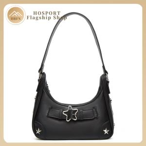 【HRFS】 Star Rivet Buckle Shoulder Bag Solid Color Top Handle Handbag Small Travel Sling Bag for Women Ladies Work Travel Commuting