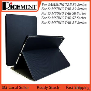 【🔥SG Local Seller🔥】RICHMENTGADGET Premium Slim Soft TPU+PU Leather Carbon Fabric Lightweight Trifold Stand Smart Case Leather Case Auto Sleep/Wake Tablet Cover for SAMSUNG TABLET S9 S9+ S9 FE+ S8 S8 PLUS S7 A9 A9 PLUS A8 S7 Plus/S7+ 12.4“ S8  S7 Tab A7