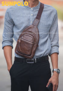 Túi đeo chéo da thật cao cấp nhỏ gọn nhiều ngăn SUNPOLO STU103 (Nâu)