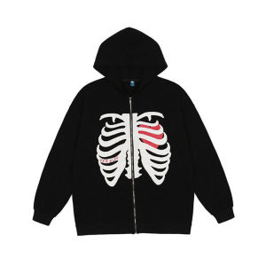 Skeleton Printing Anime Men Women Zipper Hoodie Jacket Streetwear