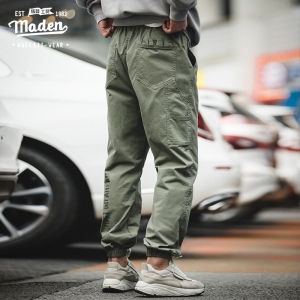 Maden brand Workwear style 2025 autumn men youth American casual print mid-waist black boyfriend overalls with drawstring elastic waist and micro-elastic campus academic sports leggings Easy Pants