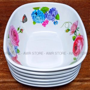 BEST SELLER 1 SET MELAMIN ISI 6PCS PERALATAN MAKAN DIAMETER PIRING 9INC 22CM DIAMETER MANGKUK 7INC MOTIF KEMBANG TERBARU / FOODGRADESNI DAN TAHAN PANAS / BISA COD
