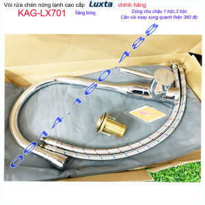 [HCMVòi bếp nóng lạnh Luxta KAG-LX701 cần cao cổ ngỗng xoay 360 độ Vòi chậu rửa chén bát tay gạt êm xả nước mạnh crome bóng
