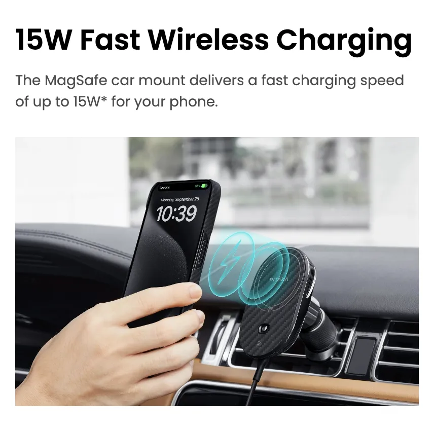 PITAKA Qi2 Tesla Car Mount Pro MagSafe Phone Wireless Charger