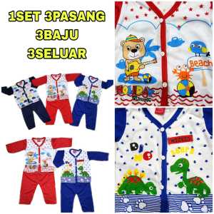 1Set 3Pasang 0-6m Baby Baju Tidur NewBorn Sleepsuit Pajamas Lenggan Panjang
