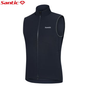 Santic Men Cycling Vest Winter Windproof Thermal Full Zipper with Pockets Outdoor Sports Bike Sleeveless Jacket