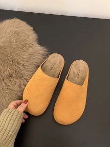 Free Shipping Thick-Soled Closed-Toe Half-Slipper Sandals For Women 2026 Spring/Autumn New Collection Retro Mule Style Soft-Soled Half-Slipper