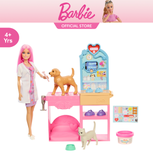 Barbie Fast Cast Veterinarian Clinic Playset With Fashion Doll Vet Furniture & 10+ Accessories