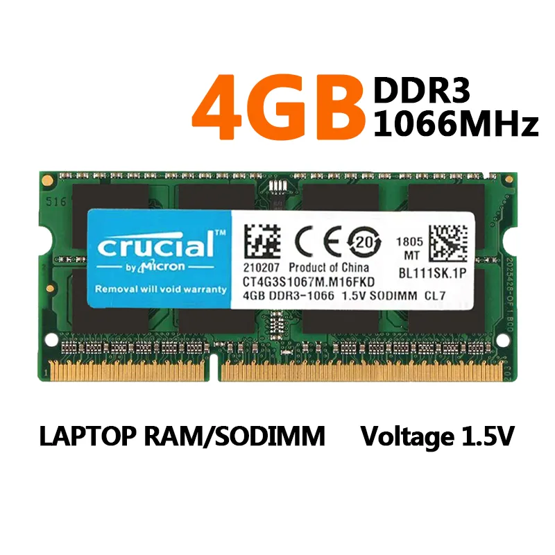 thumbnail image 2 of Crucial DDR3 / DDR3L SO-DIMM Laptop RAM - 4GB Or 8GB - 1333MHz 1600MHz 1866MHz 2 of 5