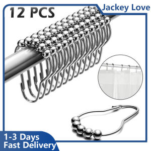 Elegant 24pcs Stainless Steel Shower Curtain Hooks Five-Bead Gourd Design Durable Curtain Rings for Bathroom Window Treatment